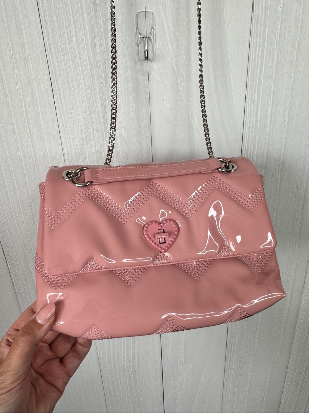 Betsey Johnson Twist Lock Heart Quilted Convertible Crossbody Bag
